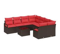Ensemble de canapés vidaXL avec coussins, 9 pièces, en rotin synthétique marron et rouge