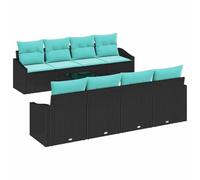 Ensemble de canapés vidaXL avec coussins, 9 pièces, noir et turquoise, en rotin synthétique