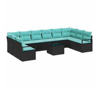 vidaXL Ensemble de Canapés avec Coussin 11 pcs Noir polyrotin, Ensemble de canapé de Jardin, rectangulaire, Moderne, modulable, résistant aux UV, mobilier extérieur, Table réglable