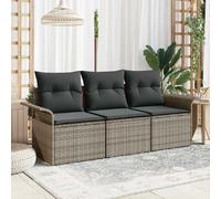 vidaXL Ensemble de canapés avec coussins 3 pcs Gris Poly-Rotin