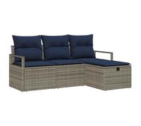 Ensemble de canapés vidaXL avec coussins, 4 pièces, gris et bleu marine, en polyrotin