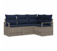 vidaXL Ensemble de Canapés avec Coussin 4 pcs Gris polyrotin, Ensemble de canapé d'extérieur, Design modulable, matériaux résistants, Lounge Moderne pour Le Printemps