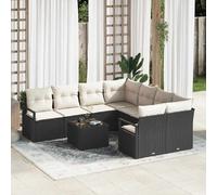 vidaXL Ensemble de Canapés avec coussin 9 pcs Noir et Crème polyrotin