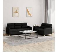 vidaXL Ensemble de canapés 2 pcs avec coussins et accoudoirs Tissu Noir
