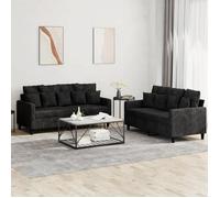 vidaXL Ensemble de canapés 2 pcs moderne avec coussins, accoudoirs et dossier - Velours noir