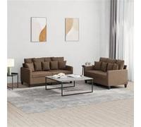 vidaXL Ensemble de canapés 2 pcs 3201651 avec coussins, accoudoirs et dossier, marron tissu