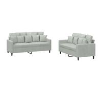 vidaXL Ensemble de Canapés avec Coussins 2 pcs, Canapés avec Accoudoirs et Dossier, Ensemble de Meubles, Mobilier de Salon, Moderne, Gris Clair Velours