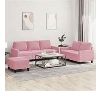 vidaXL Ensemble de Canapés avec Coussins 3 pcs, Canapés avec Accoudoirs, Ensemble de Meubles avec Repose-pieds Salon, Moderne, Rose Velours Rose G