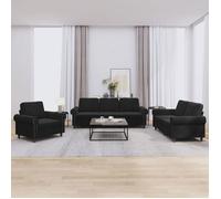 vidaXL Ensemble de canapés 3 pièces – avec coussins et accoudoirs – Noir velours