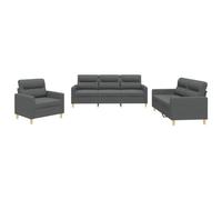 vidaXL Ensemble de canapés 3 pièces avec coussins, accoudoirs, moderne, gris foncé tissu