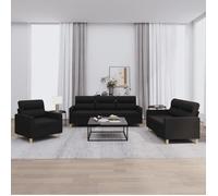 vidaXL Ensemble de Canapés 3 Pièces avec Coussins - Noir
