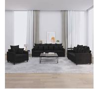 vidaXL Ensemble de canapés 3 pcs – Velours noir, accoudoirs, dossier et coussins