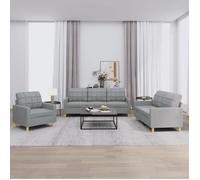vidaXL Ensemble de Canapés avec Coussins 3 pcs, Canapés avec Accoudoirs et Dossier, Ensemble de Meubles, Mobilier de Salon, Moderne, Gris Clair Tissu
