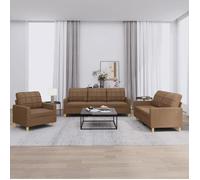 vidaXL Ensemble de canapés 3 pièces – moderne avec coussins, accoudoirs et dossier – Marron tissu