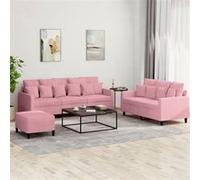 Ensemble de Canapés avec Coussins 3 pcs, Canapés avec Accoudoirs et Dossier, Ensemble de Meubles avec Repose-pied Salon, Moderne, Rose Velours