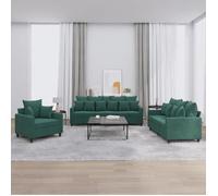 vidaXL Ensemble de canapés 3 pcs 3201682 – Velours vert foncé, moderne, avec coussins
