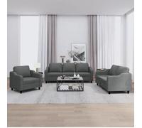 vidaXL Ensemble de canapés 3 pcs avec coussins, accoudoirs et dossier – Moderne, Gris foncé Tissu