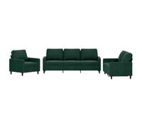 vidaXL Ensemble de canapés 3 pièces avec coussins – Accoudoirs rembourrés – Velours vert foncé