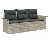 vidaXL Ensemble de canapés avec coussins 3 pcs Gris Poly-Rotin
