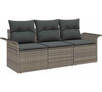 vidaXL Ensemble de canapés avec coussins 3 pcs Gris Poly-Rotin