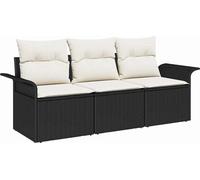 vidaXL Ensemble de canapés avec coussins 3 pcs noir poly rotin