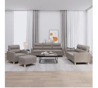 vidaXL Ensemble de canapés 4 pièces avec coussins et accoudoirs, repose-pieds Taupe Tissu