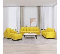 vidaXL Ensemble de Canapés avec Coussins 4 pcs, Canapés avec Accoudoirs, Ensemble de Meubles avec Repose-pieds Salon, Moderne, Jaune Clair Tissu 3201645 Jaune G