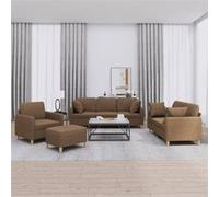 vidaXL Ensemble de Canapés avec Coussins 4 pcs, Canapés avec Accoudoirs, Ensemble de Meubles avec Repose-pieds Salon, Moderne, Marron Tissu Marron G