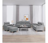 vidaXL Ensemble de canapés 4 pcs - Tissu gris clair avec coussins, accoudoirs et repose-pieds
