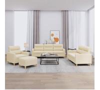 vidaXL Ensemble de canapés modulable 4 pièces en bois avec coussins accoudoirs repose-pieds crème