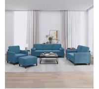 vidaXL Ensemble de canapés 3201973 4 pcs – Avec coussins, accoudoirs et dossier – Bleu