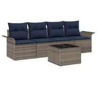 vidaXL Ensemble de canapés avec coussins 5 pcs Gris Poly-Rotin