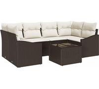 vidaXL Ensemble de canapés avec coussins 7 pcs brun et crème poly rotin