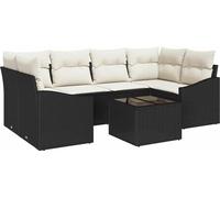 vidaXL Ensemble de canapés avec coussins 7 pcs noir et crème poly-rotin