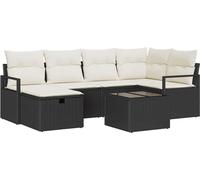 vidaXL Ensemble de canapés avec coussins 7 pcs noir et crème poly-rotin
