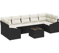 vidaXL Ensemble de canapés avec coussins 8 pcs noir et crème poly rotin