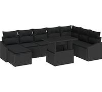 vidaXL Ensemble de canapés avec coussins et rangement 9 pièces Noir Polyrotin