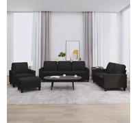 vidaXL Ensemble de Canapés avec Pouf - Coussin Noir Similicuir