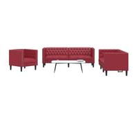 vidaXL 3-delige Loungeset Chesterfield-stijl kunstleer wijnrood3209271 Rouge G