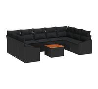 Vidaxl Ensemble De Canapés De Jardin 10 Pièces Avec Coussins Noir Poly Rattan Acacia Noir