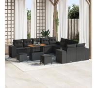 Vidaxl Ensemble De Canapés De Jardin 13 Pièces Avec Coussins En Rotin Noir Poly Acacia, Vidaxl Ensemble De Salle À Manger De Jardin 3 Pièces Avec Coussins En Rotin Noir Poly Acacia