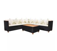 vidaXL Ensemble salon de jardin 5 pièces - Poly rotin avec coussins - Noir