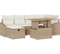 vidaXL Ensemble de canapés de jardin 7 pcs Beige Poly-Rotin
