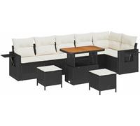 vidaXL Ensemble de canapés de jardin avec coussins 11 pièces Noir et crème Poly-rotin