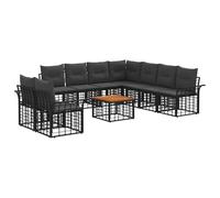 vidaXL Ensemble de canapés d'extérieur 10 pcs Noir et Gris foncé, Canapé modulaire Tendance pour l'extérieur, résistant aux intempéries, avec Coussins, Pieds Ajustables, mobilier de Jardin