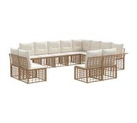 vidaXL Ensemble de canapés d'extérieur 12 pcs Blanc Naturel et Crème, Canapé d'extérieur Moderne, résistant aux intempéries, modulable, avec Pieds réglables, Meuble de Jardin, Salon de terrasse