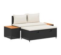 vidaXL Ensemble de canapés d'extérieur 4 pcs Noir et Blanc crème, Canapé de Jardin Chic, mobilier Moderne, Banc rectangulaire Multifonction, Assise en Acacia compacte pour terrasse