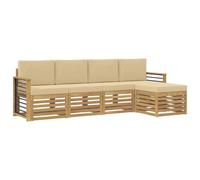 vidaXL Ensemble de canapés d'extérieur 5 pcs Blanc et Beige Polyester, Canapé de Jardin, Ensemble Moderne, Coin Salon, Meuble au Bord de la Piscine, Beige, Marron, Lounge