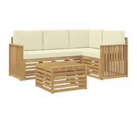 vidaXL Ensemble de canapés d'extérieur 5 pcs Blanc et crème, Salon de Jardin Moderne, Ensemble Style, sièges extérieurs, Meubles contemporains, Lounge Acacia