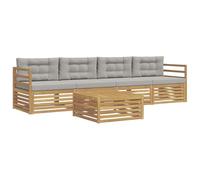 vidaXL Ensemble de canapés d'extérieur 5 pcs Blanc et Gris Clair, Mobilier de Jardin, canapés Modernes, Coin détente pour terrasse, Confort et Style au Patio